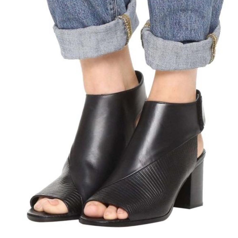 Vince Black Julianna Open Toe Leather Bootie Sandals Heeled Size 9.5